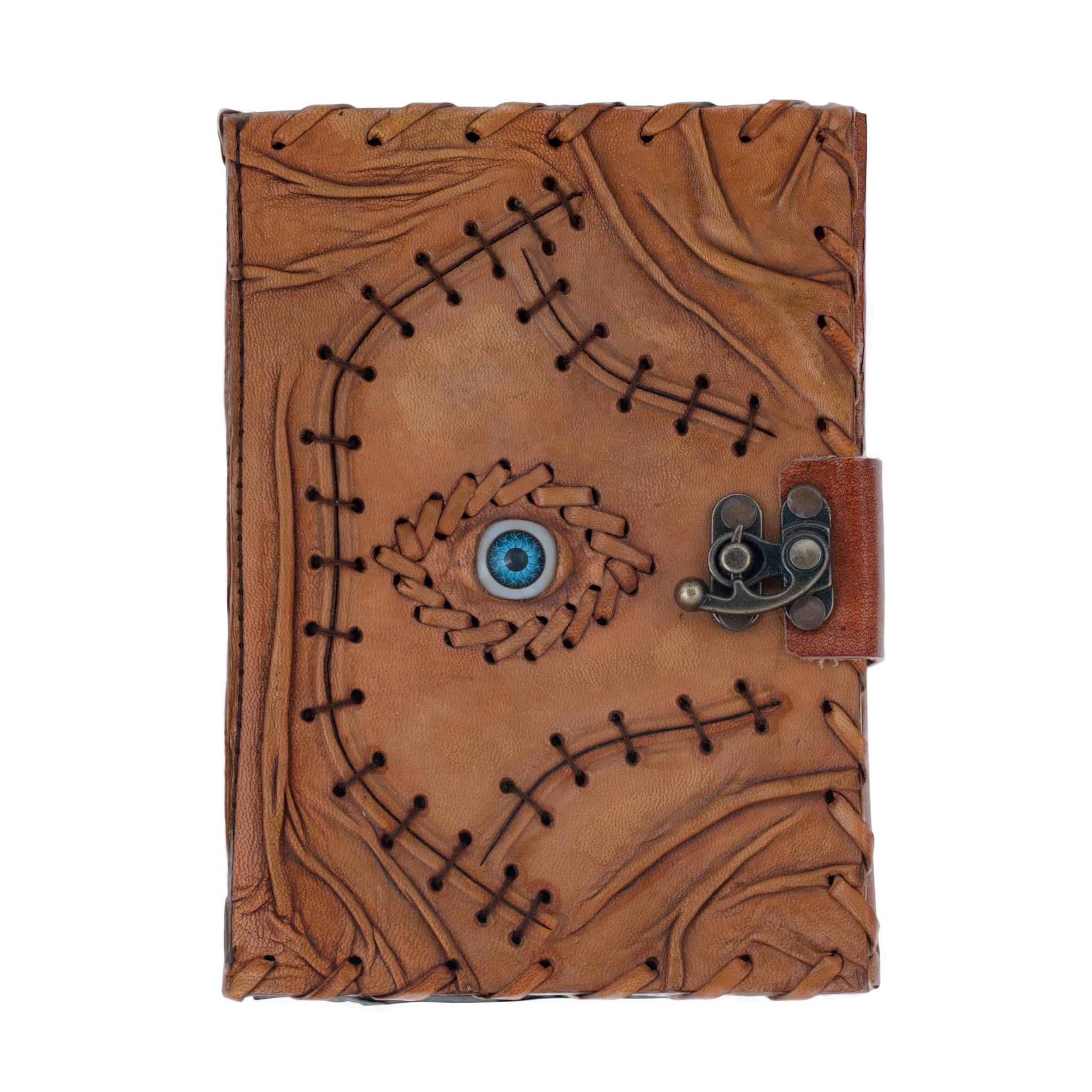 Keskin Handmade Leather Grimoire Journal – Spell Book of Shadows for Witchcraft, Wicca, Witch Diary & Notebook – Vintage Blank Journal for Spells and Ritual Notes, 18 x 12 cm (Face of Stitches)