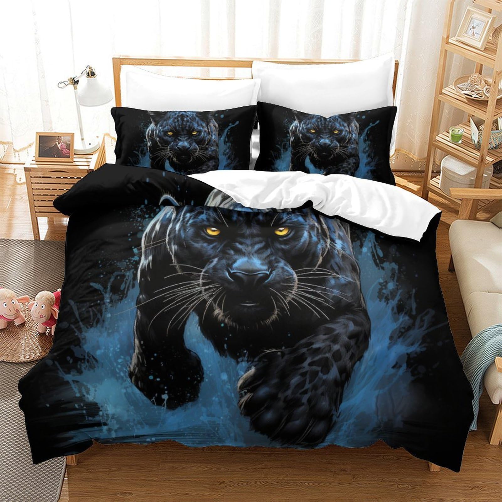 Housse de couette 260x220 cm avec zip et taies d'oreiller imprimé animal