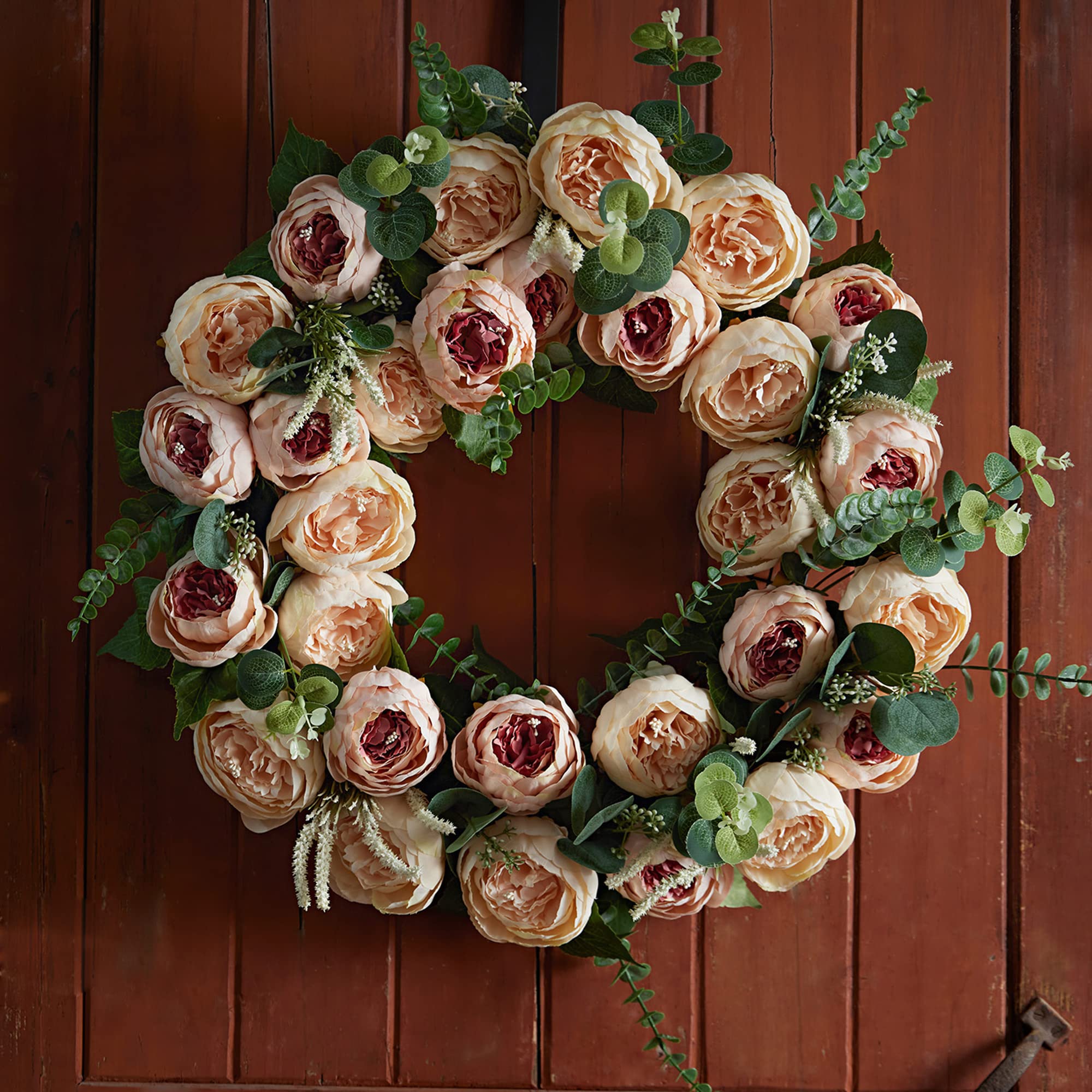 Anna's Whimsy 24 Inch Fall Wreath for Front Door, Artificial Peony Flower Wreath with Eucalyptus Leaves, Autumn Wreath for Indoor, Outdoor Decoration, Door, Wall Hanging, Home Decor