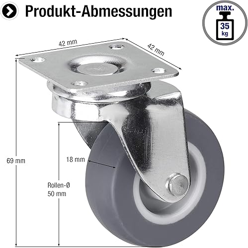 Miniatura 2 de Meister Rueda giratoria   Ruedas de goma  Placa de rodadura suave  Rodamiento de rodillos de transporte Rollo resistente, 800650