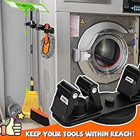 Vista 3 de Soporte magnético para escobas, fuerte soporte magnético para trapeador, 4 estantes para herramientas de limpieza, ganchos magnéticos