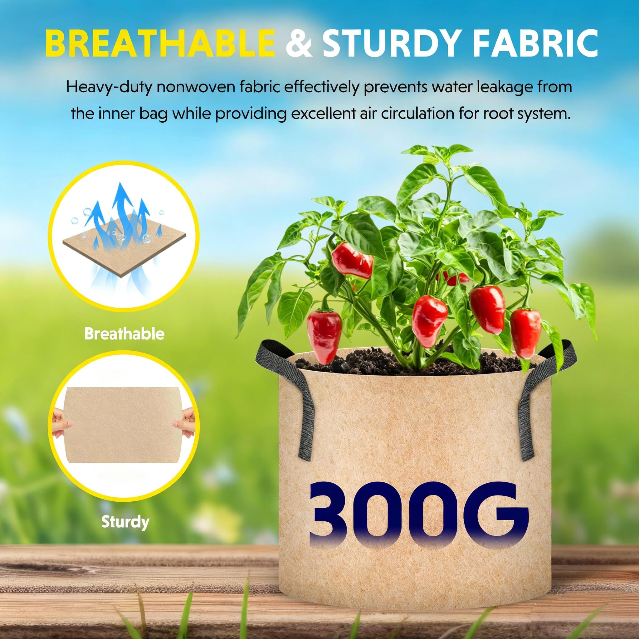 iPower Lot de 10 Sacs de Plantation en Tissu Non tissé pour Pots de Ventilation avec Sangles poignées pour Jardin et Plantes, 20 gallons