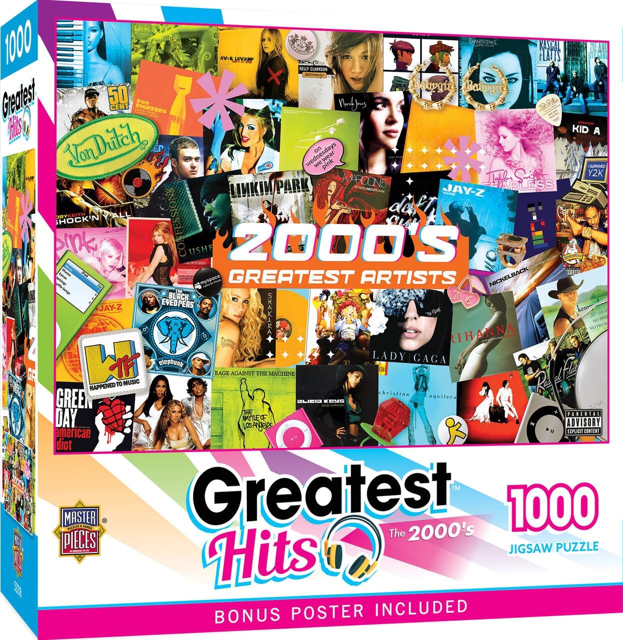 Greatest Hits - 2000's Artists Jigsaw Puzzle, 1000 Pieces for Adults, Multicolored, 19.25"x26.75", Portable, Problem Solving & Spatial Awareness