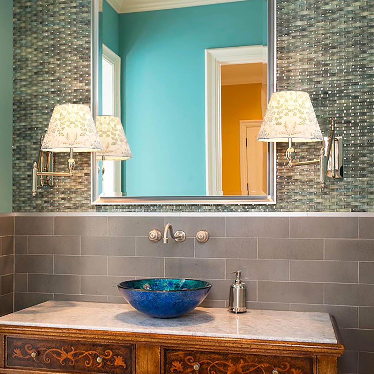 5"× 9" × 6.4" Spider Printed Floral Lampshades Set of 2 Small Bell,Art Deco Lamp Shades for Table Lamps & Wall Lamps, Modern Drum Lampshade Replacemnt, Barrel & Scallop Shade By GO&SO