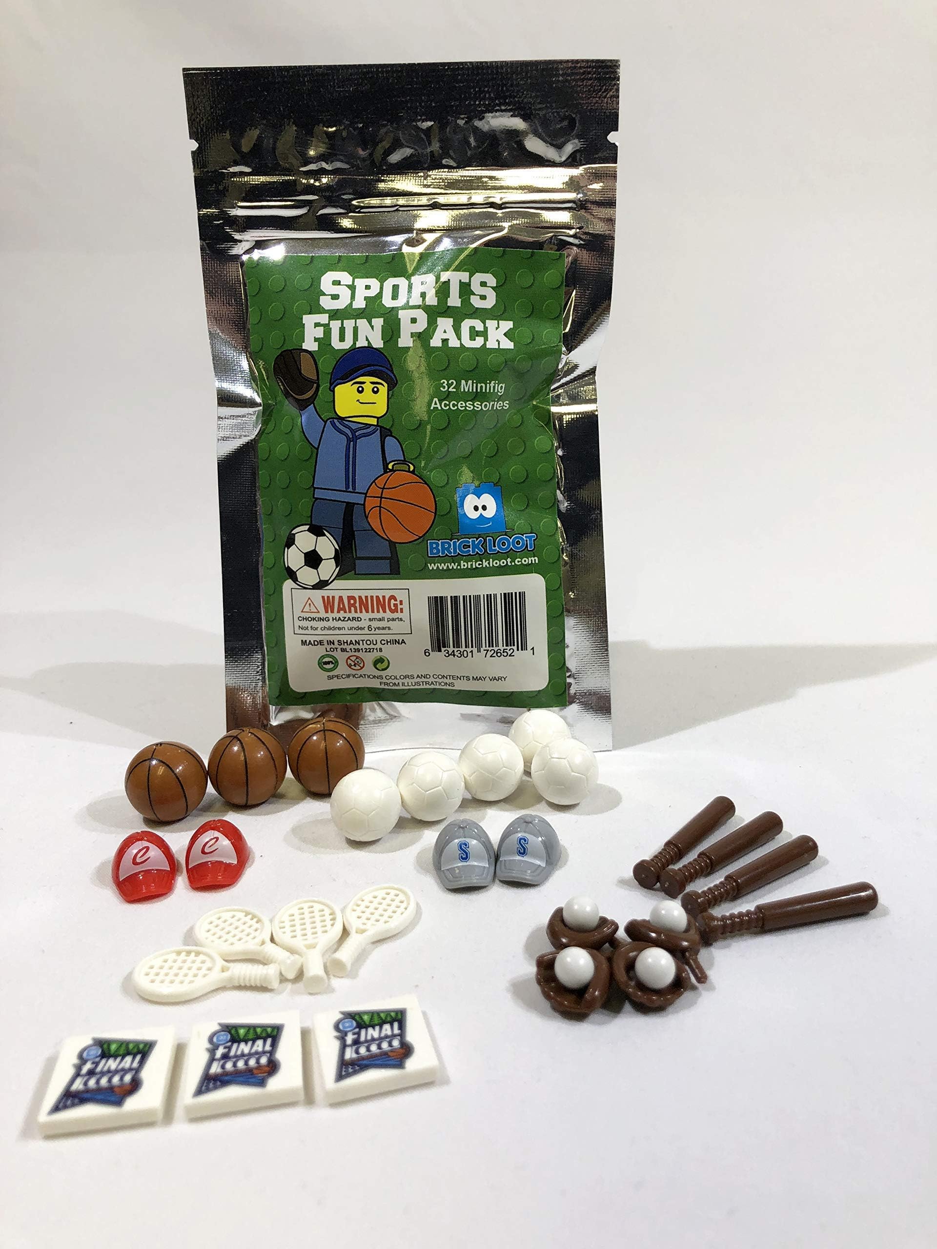 Sports Fun Pack - 32 Minifigure Accessories Detail - Custom Molded ABS Plastic - Classic Design - Compatible with All Major Brick Brands