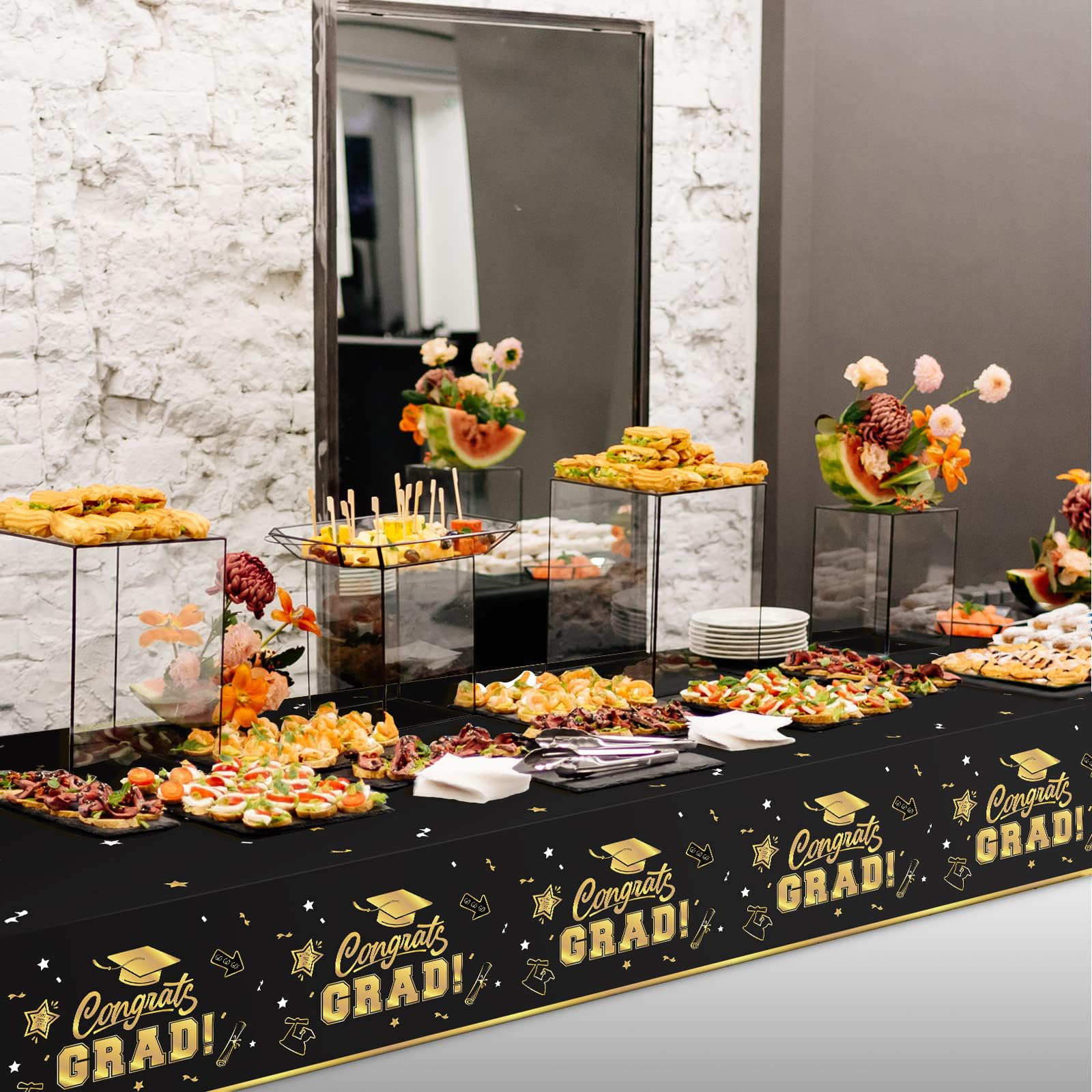 Snapklik.com : 2 Pack 54" X 108" Graduation Tablecover - Black Gold