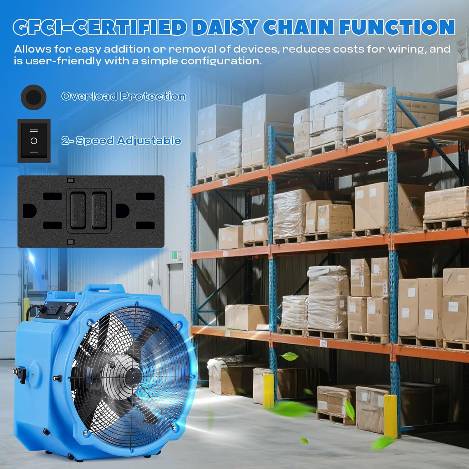 16.5" Axial Blower Exhaust Fan, Heavy Duty Industrial Blower Fan, 4000CFM Dual Speed Adjustable, High Velocity Portable Exhaust Fan for Workshops, Construction Sites & Confined Spaces (Blue)