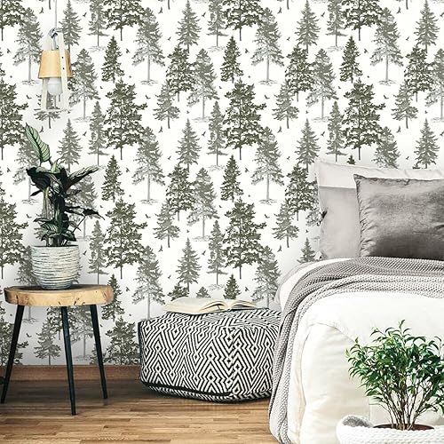 Miniatura 3 de Timeet Papel tapiz adhesivo verde de 16.14 x 393.7 pulgadas, papel tapiz autoadhesivo extraíble para dormitorio, sala de estar, decoración de pared