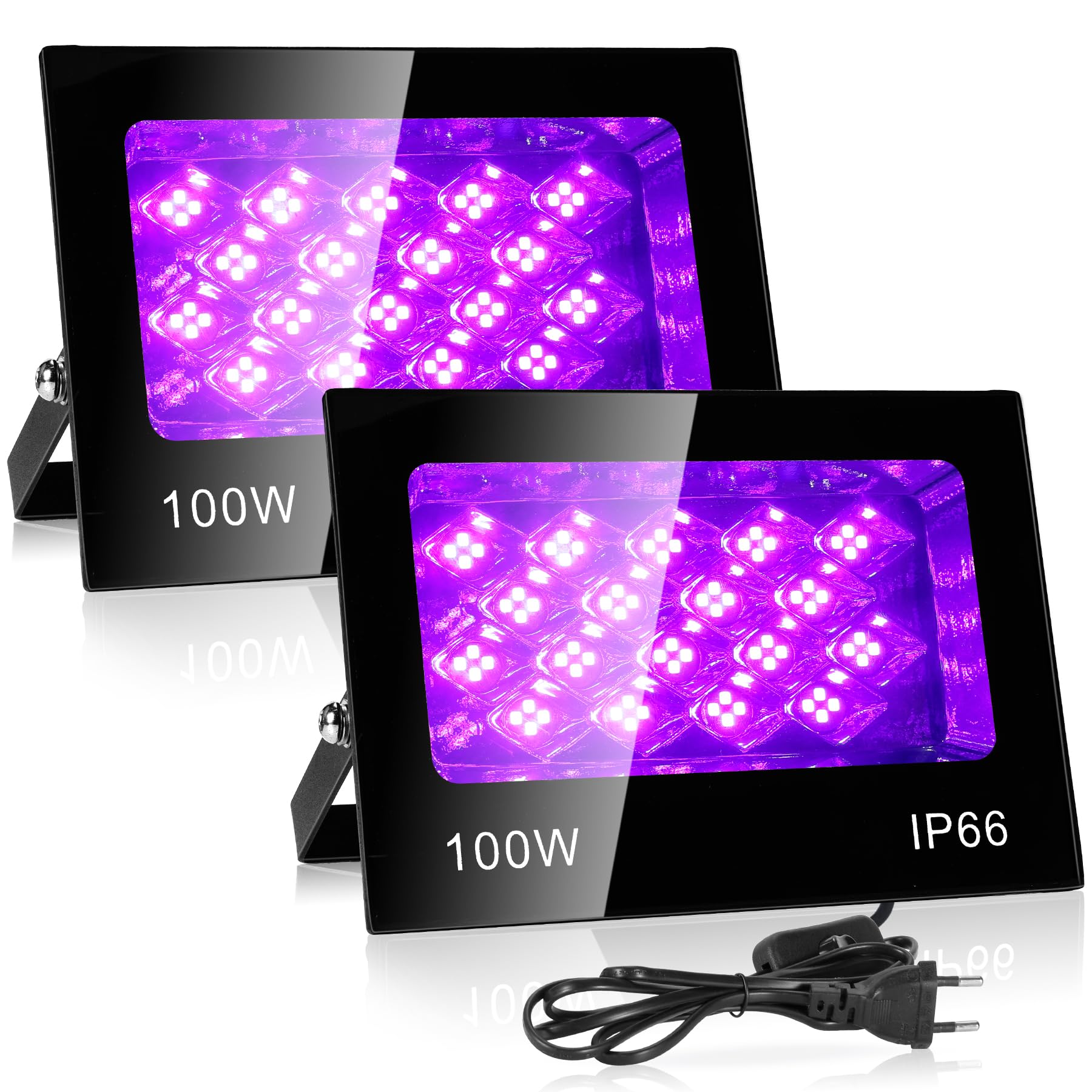 2 X Lampe UV Noire 100W IP65 Étanche - 395nm Pour Soirée Fluorescence, Body Painting, Disco, Halloween - 8