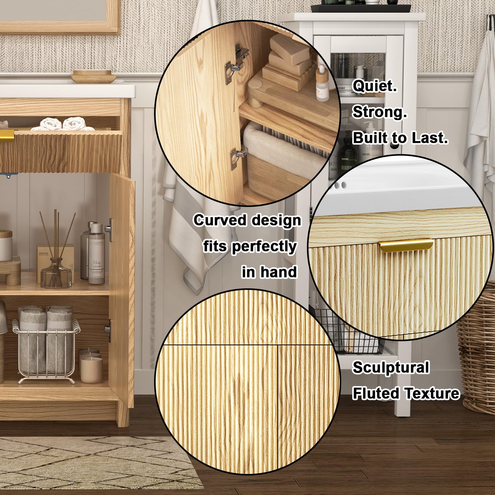 Szafka pod umywalkę 80 cm z umywalką ceramiczną, umywalka z szafką dolną i zestawem mebli łazienkowych, drzwi Soft-Close, odporna na wilgoć MDF, łatwy montaż, wygląd drewna