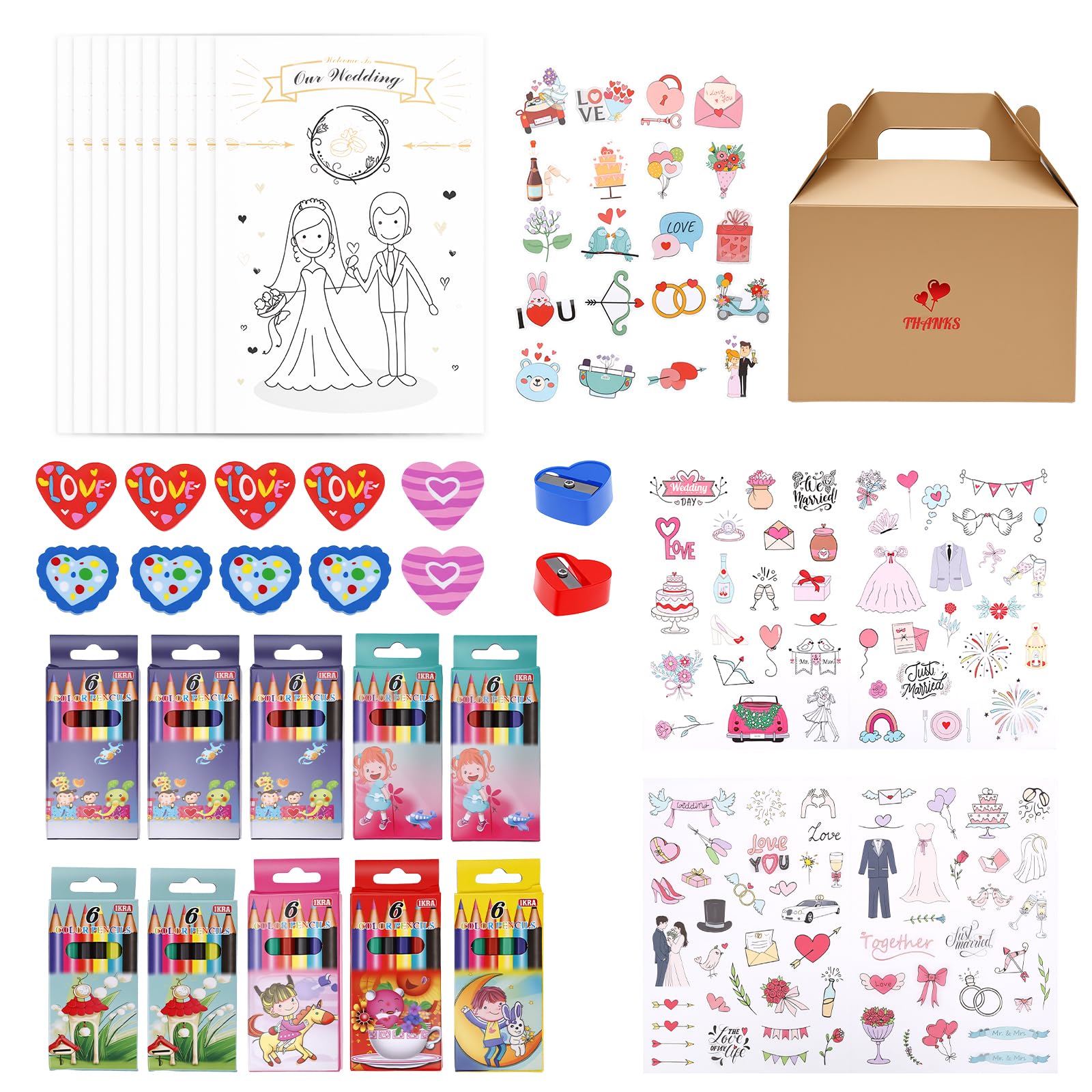 shaojian Kids Wedding Activity Pack & Colouring Book Set, Children's Wedding Favours with Pencils Sticker and Box, Gift Goodie Bags and Scavenger Hunt Sheets to Keep Young Guests Entertained(English)