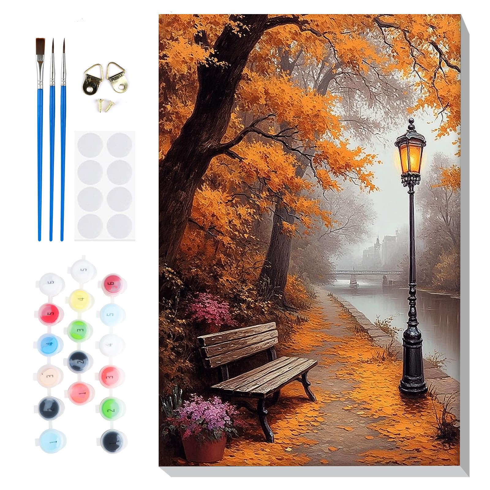 Lxmsja Framed Paint by Numbers for Adults Beginners Maple Landscape, Autumn Painting by Numbers on Canvas, DIY Acrylic Fall Painting Art and Crafts Kit Gifts for Home Wall Decor, 8x12in
