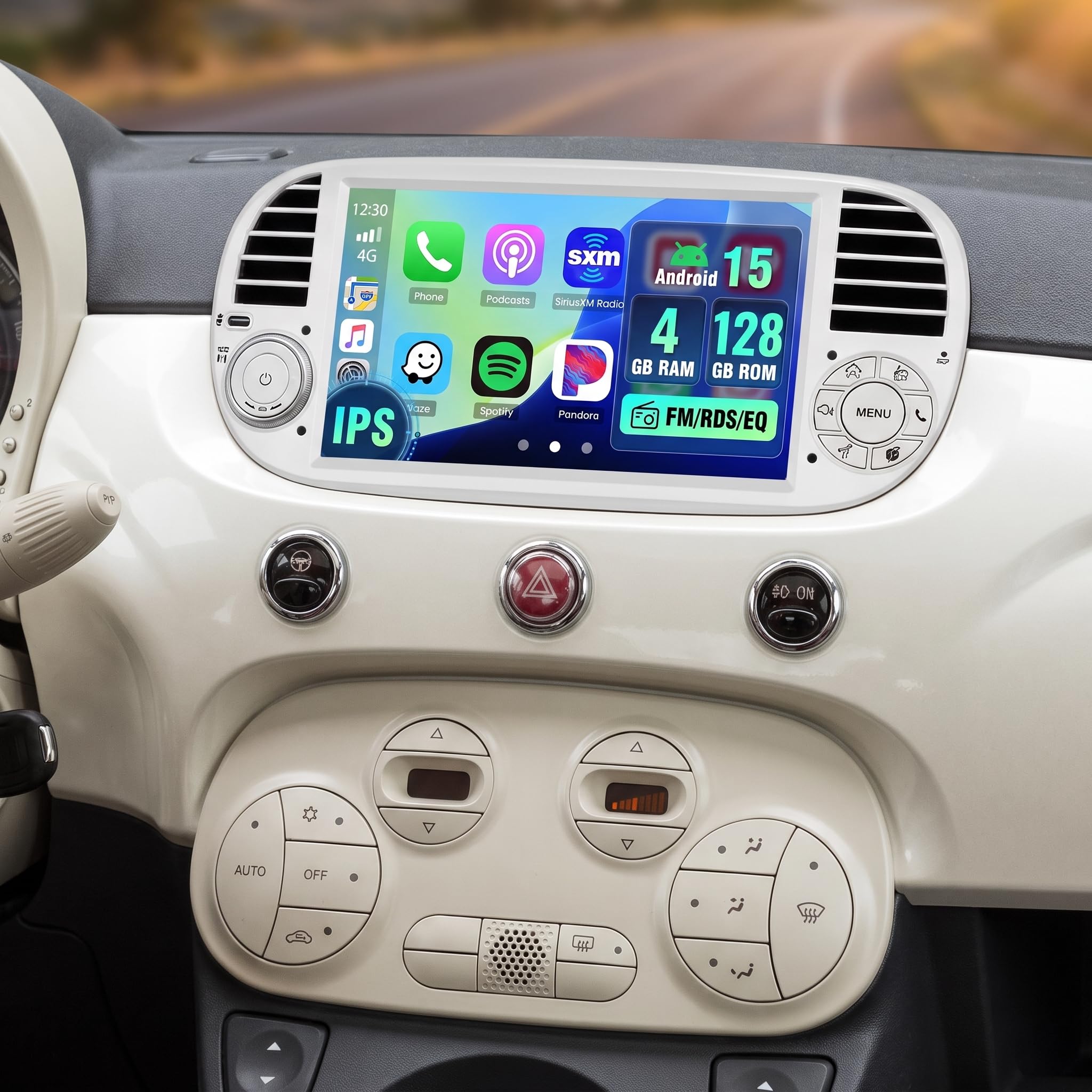 Hikity 4+128G Autoradio Android per Fiat 500 2007-2015 Wireless Carplay 7''IPS Schermo per Auto Android Auto WiFi Touchscreen Bluetooth5.0 GPS SWC Retrocamera | IPS Touchscreen GPS Navi Bluetooth 5.0 WiFi FM/RDS Retrocamera EQ Comandi al Volante 4+128G