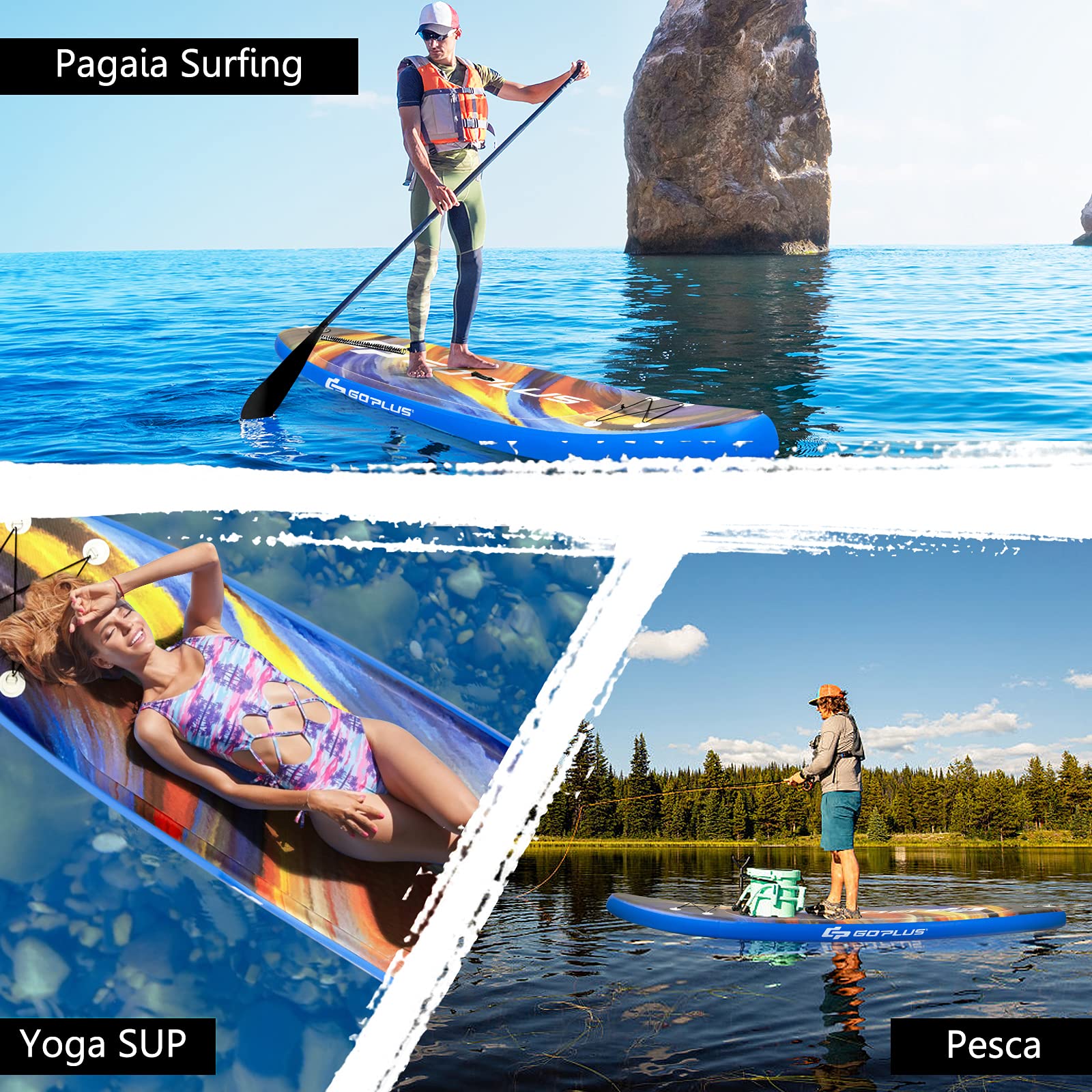COSTWAY SUP Gonfiabile 335/320 cm, Stand Up Paddle Gonfiabile con Pinne, Leash, Pagaia, Pompa, Kit di Riparazione e Borsa, Carico Massimo 120 kg