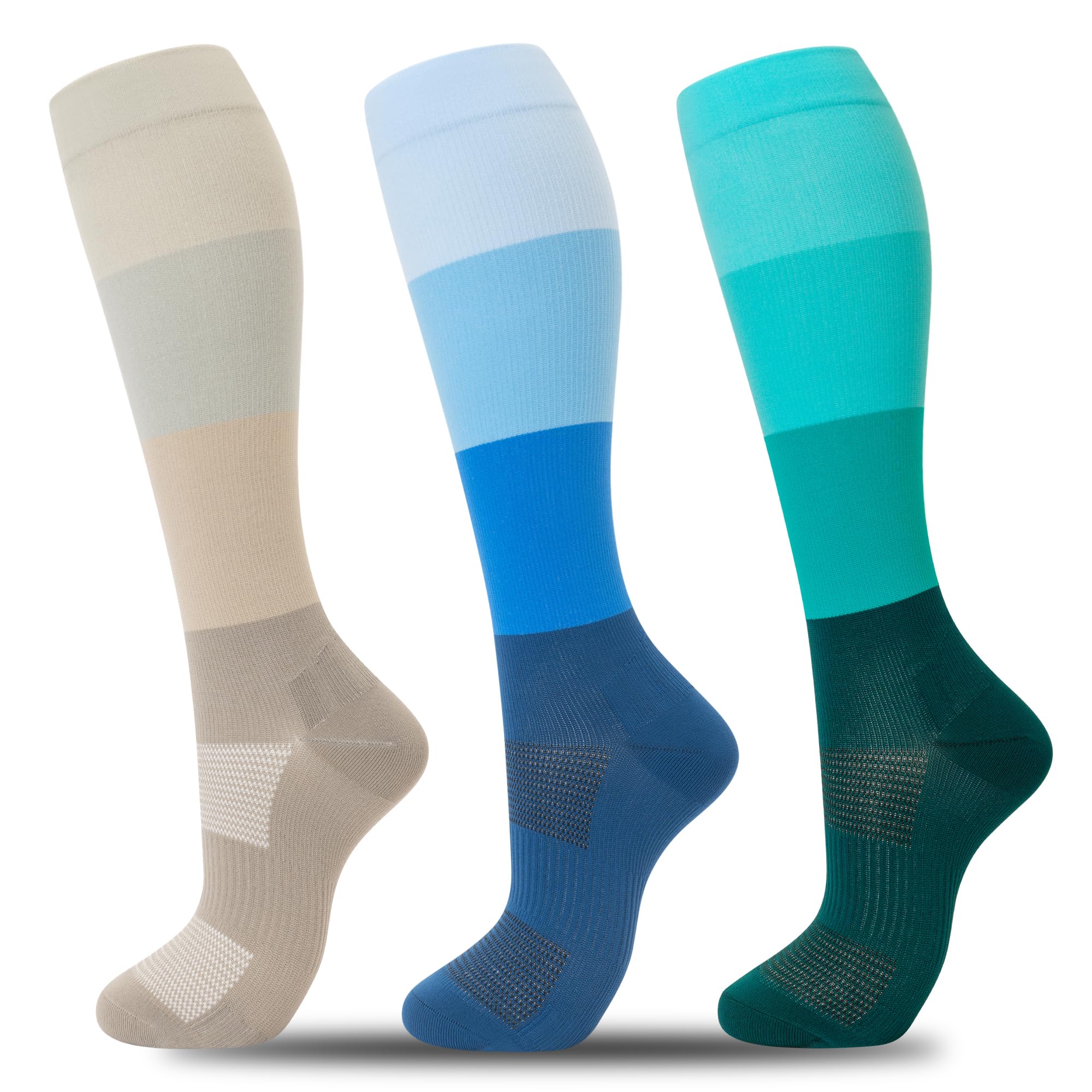 fenglaoda 3 Pairs Compression Socks for Women & Men Knee High Nurse Pregnant Cute Medical Running Travel Athletic