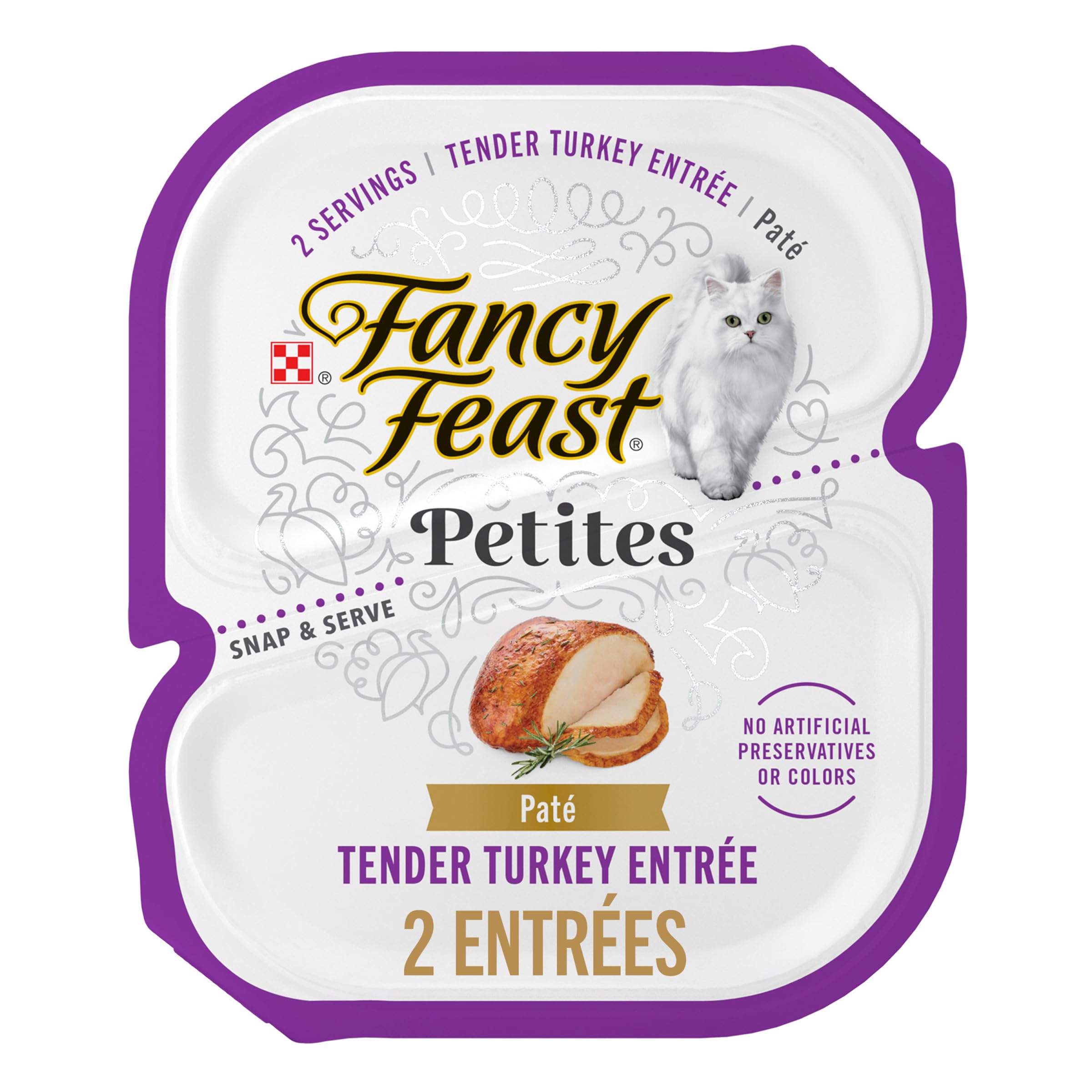 Purina Fancy Feast Gourmet Pate Wet Cat Food, Petites Tender Turkey Entree - (12) 2.8 oz. tubs