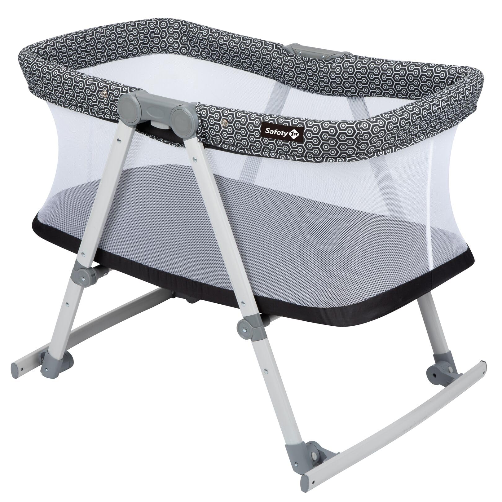 Safety 1st Morning Star Rocker - Cuna plegable para bebé con bolsa de viaje, adecuada desde el nacimiento hasta aproximadamente 9 meses, geométrica (negro)