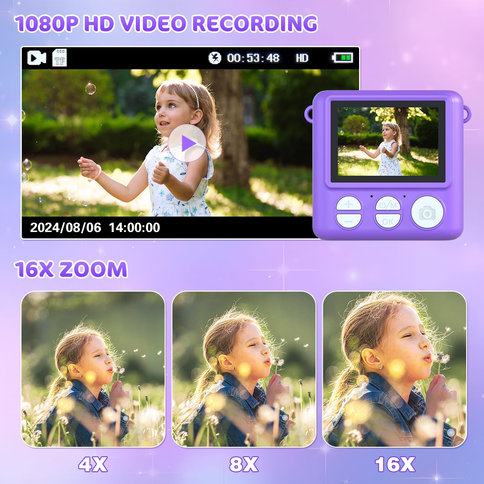 VATOS Kinderkamera Sofortbildkamera 2.4" 1080P 32GB Wiederaufladbare Digitalkamera mit Musik-Player
