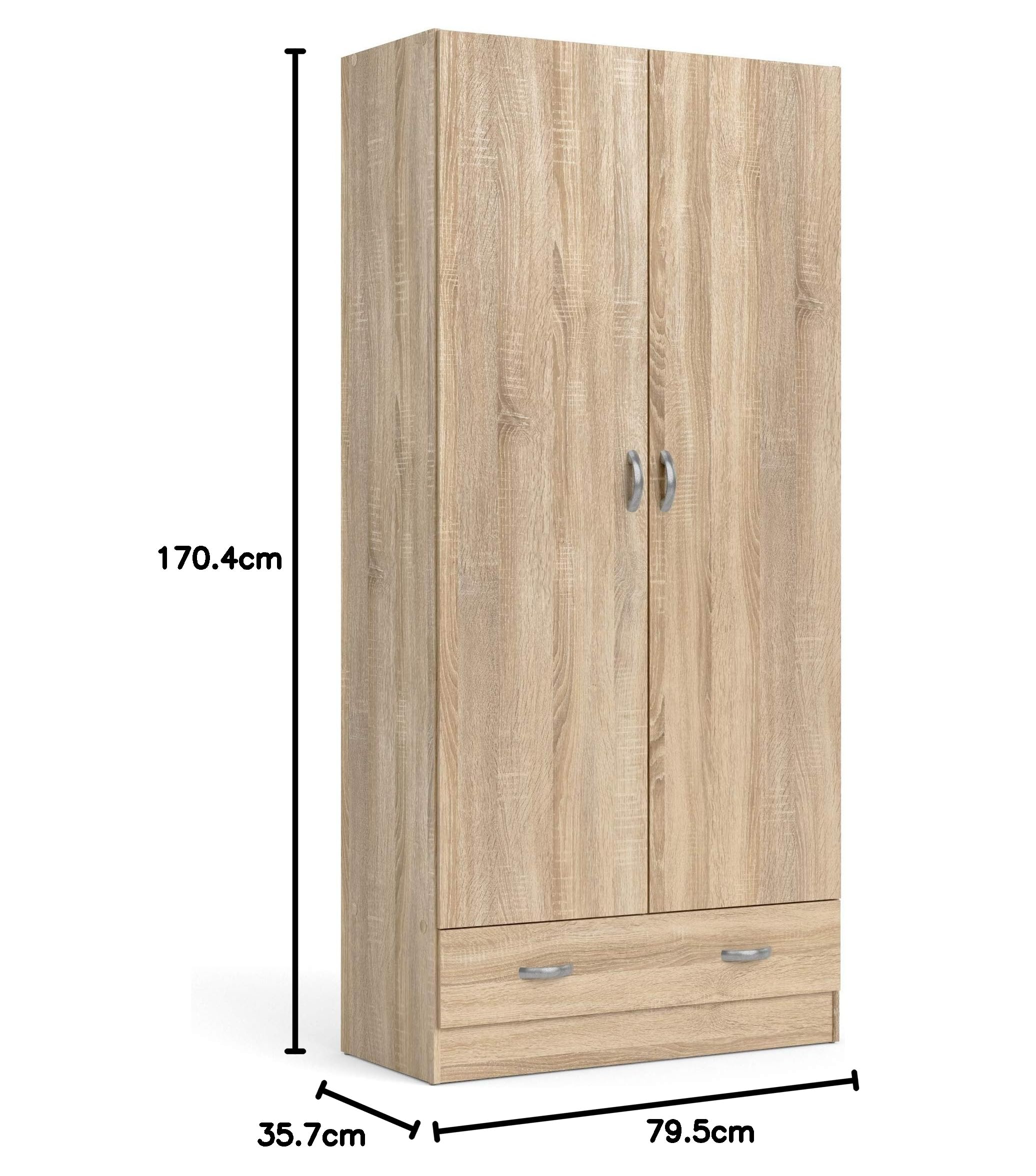 Dmora - Guardaroba 2 ante Audette, Mobile camera da letto, Cabina armadio portabiti, Armadio appendiabiti, 79x36 h170 cm, Quercia