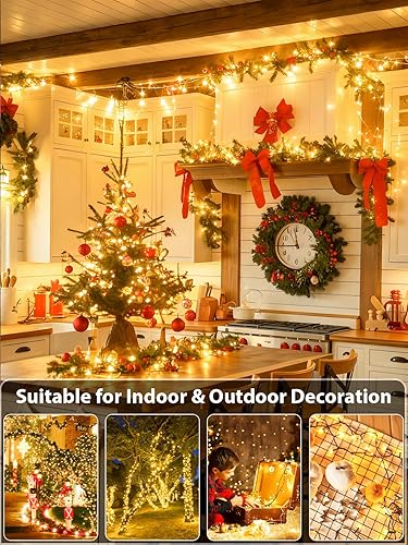 Miniatura 5 de Luces de decoración navideña LED de 99 pies con 300 LED para exterioresinteriores, función de memoria y temporizador y 8 modos, certificado UL,