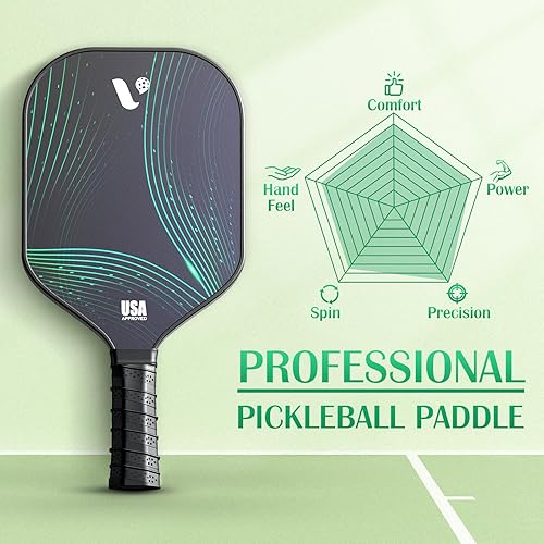 Miniatura 2 de Juego de 2 palas de pickleball aprobadas por USAPA de fibra de vidrio con 4 bolas de pepinillo, raqueta duradera y ligera para principiantes,