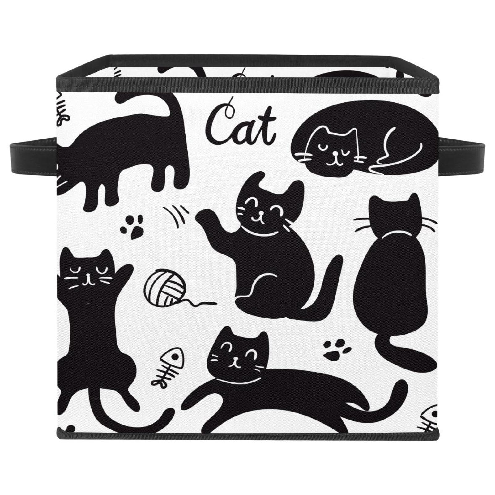 Bacs avec poignées pour jouets et livres boîte de rangement chat