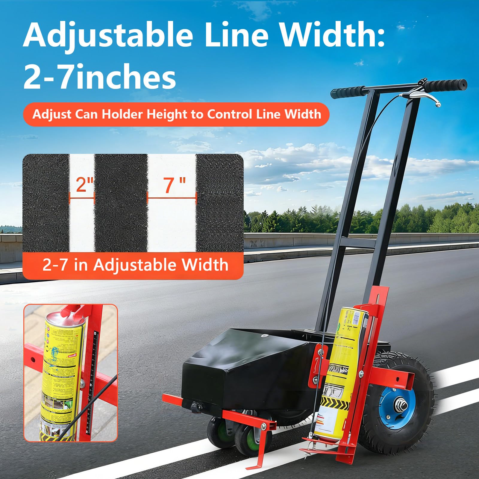 Carrello Traccialinee, Marcatura Linee Macchina Tracciatura 4 Ruote, Larghezza Regolabile 5-18 cm, Design a Spinta Manuale,Lavoro in Piedi,Risparmia Tempo e Fatica B-Basicmodel