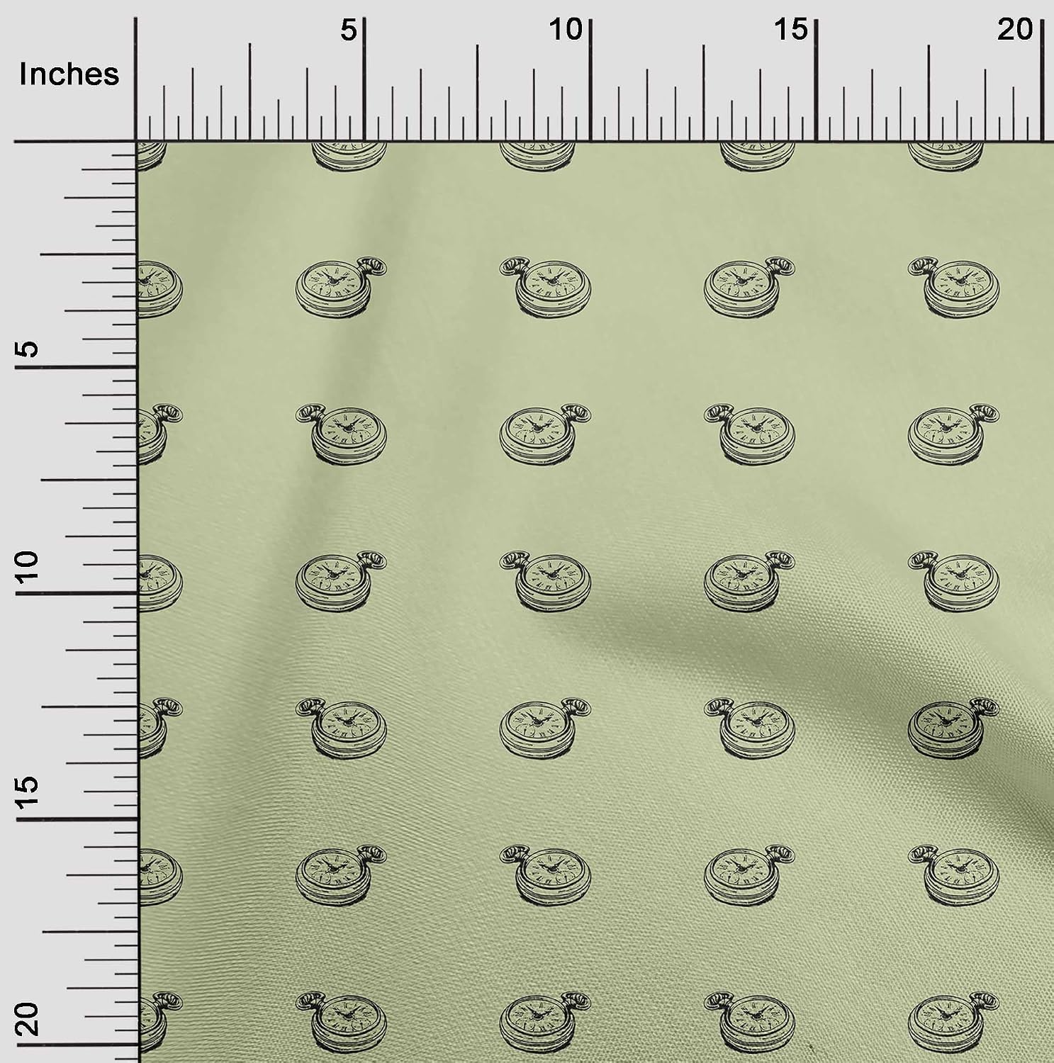 oneOone Cotton Cambric Light Green Fabric Minimal Retro Watch Craft Projects Decor Fabric Printed By The Yard 42 Inch Wide-364