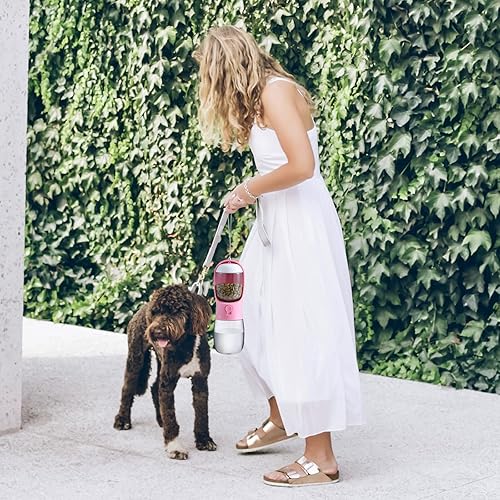 Vista 26 de Botella de agua para perros con contenedor de alimentos, cuenco de agua para cachorros de viaje, dispensador portátil para mascotas, artículos