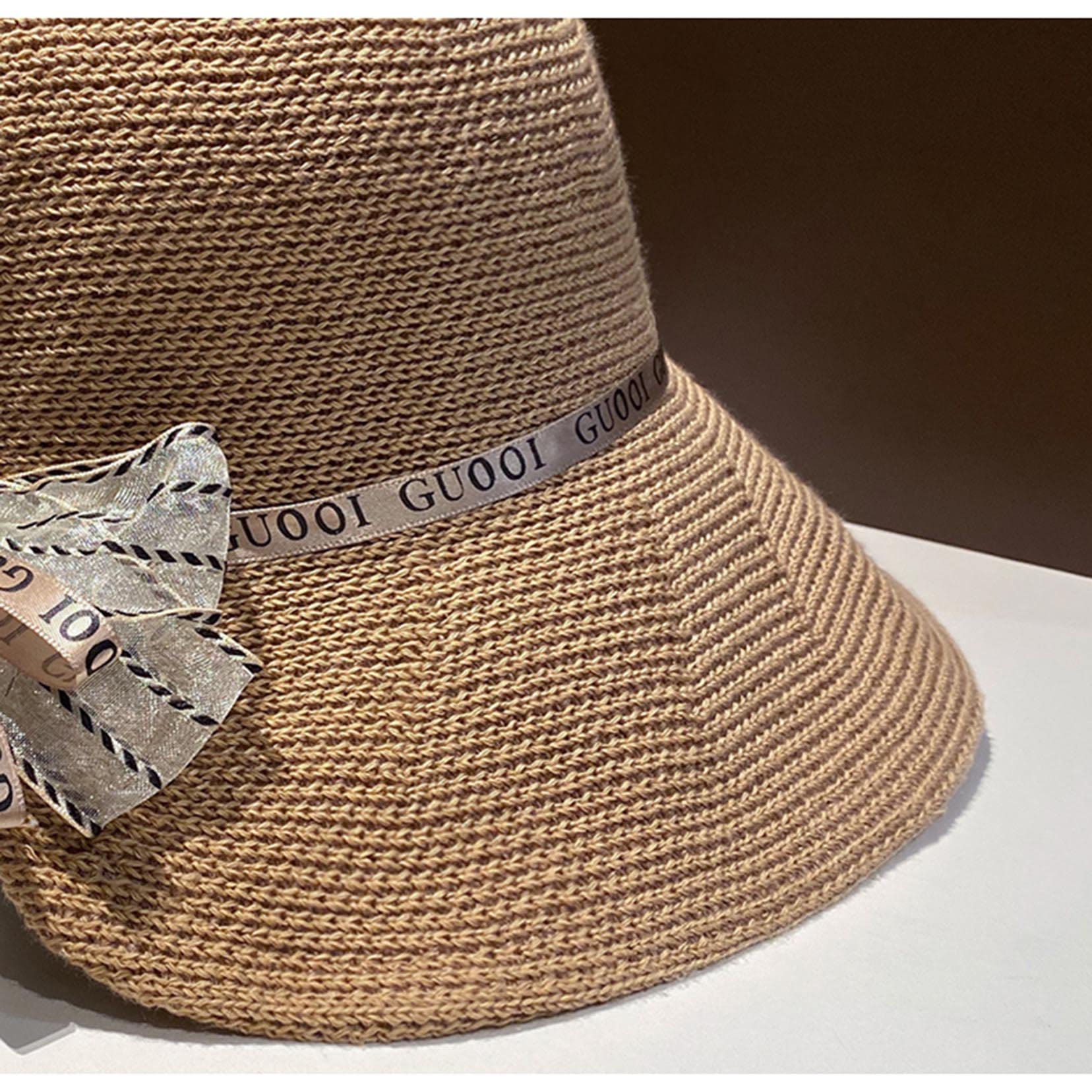 Femmes Summer Sun Sun Hat avec Bow Beach Cap Pliable Visor Pliant Chapeaux De Soudage Dôme Largeur Largeur brown-56-58cm