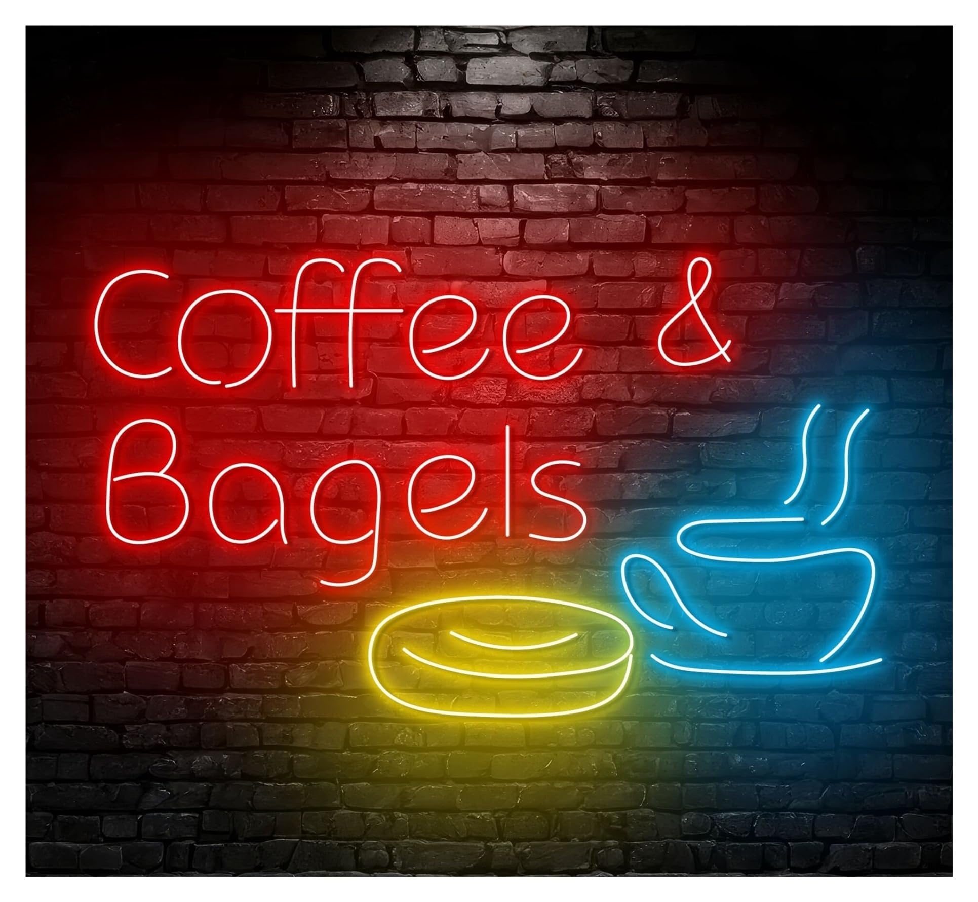 Hanging Art Neon Signs "Coffee And Bagels"Neon Sign Cup Store Led Light Baking Wall Art Bakery Decor Storefront Window Display Business Entrance 60cm