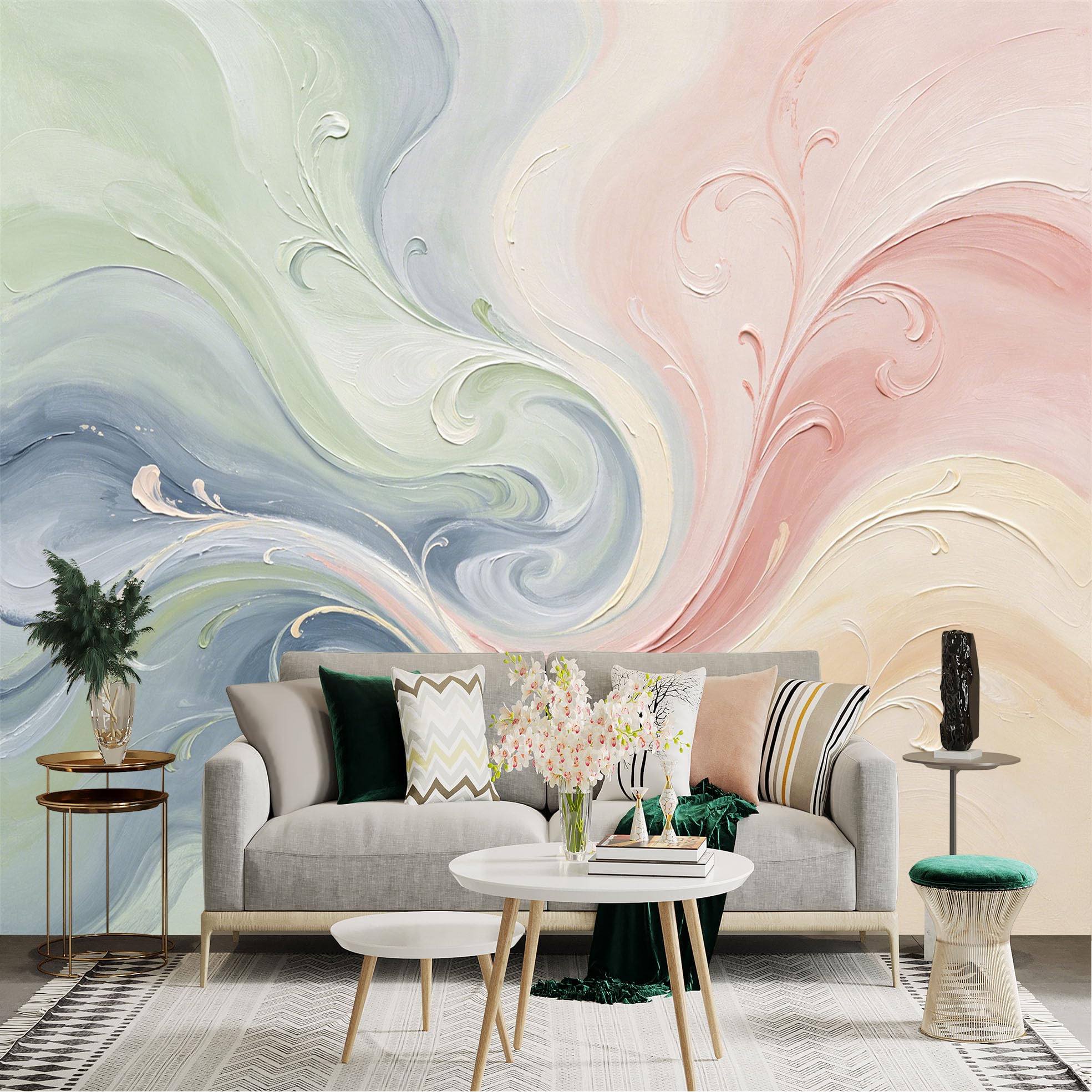 Lnzczhyre Dbh260521048 Custom Size Wall Sticker Mural， Abstract Pastel Swirls， Elegant Fluid Art， Soft Minimalist Texture， For Wall Decoration， Peelandstick Wall Decals.