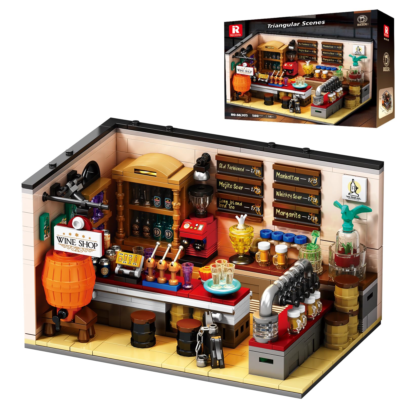 Reobrix Bierpub Modell, Retro Kneipen-Diorama, 588 Teile