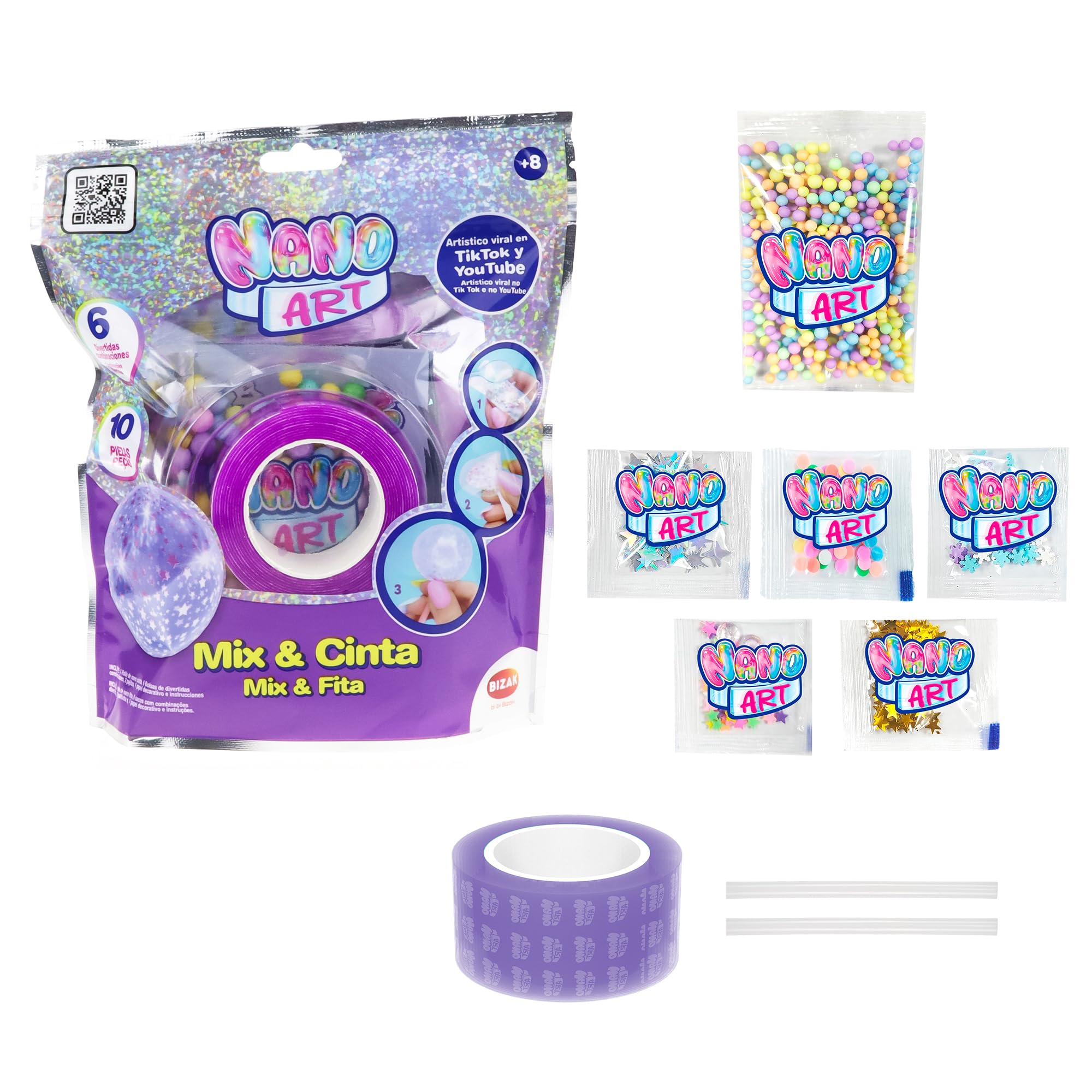 Bizak Nano Art Mix & Cinta, Kit Creativo DIY, Mezcla Texturas y Materiales, Incluye Mixers, Nano Cinta y pajitas, Set artístico para Crear diseños únicos, para niños y niñas Desde 8 años (64528123)