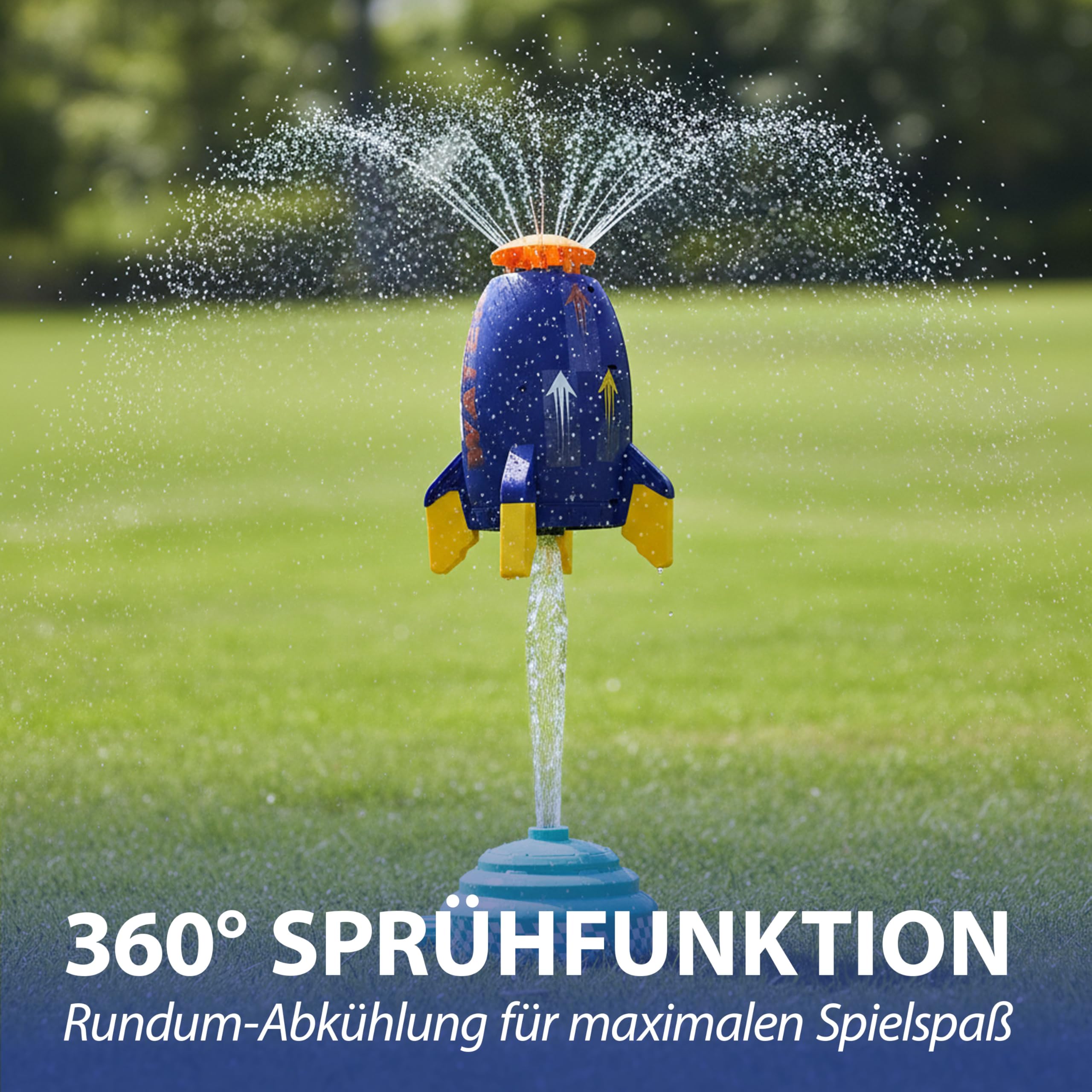 Wassersprinkler Rakete | Kunststoff 24cm Mehrfarbig | Base Schlauadapter Sticker | Kinderspielzeug Wasserfontäne Sommer | Spielgerät für den Garten