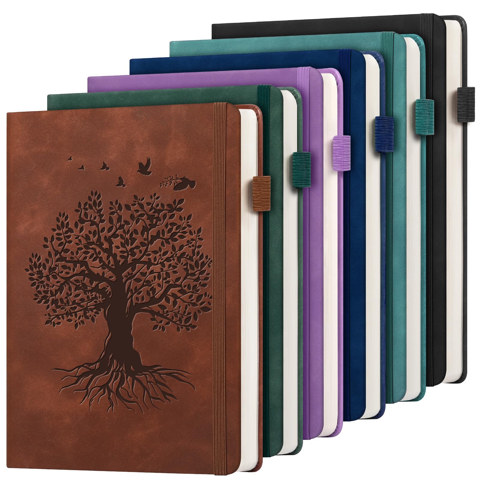 Paquete de 6 cuadernos a rayas para mujeres y hombres, diarios de cuero de tapa dura A5