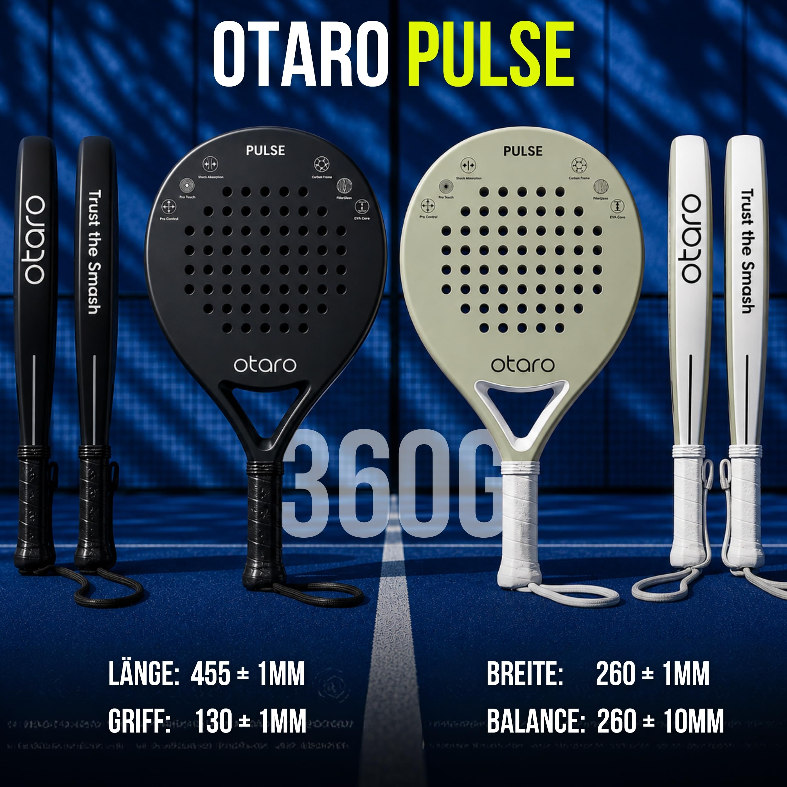 OTARO Padelschläger für Anfänger & Fortgeschrittene | Ultraleicht & ausbalanciert | Padel Schläger Carbon & Glasfaser mit Eva Kern für hohe Kontrolle und Power | Padel Racket mit komfortablem Griff