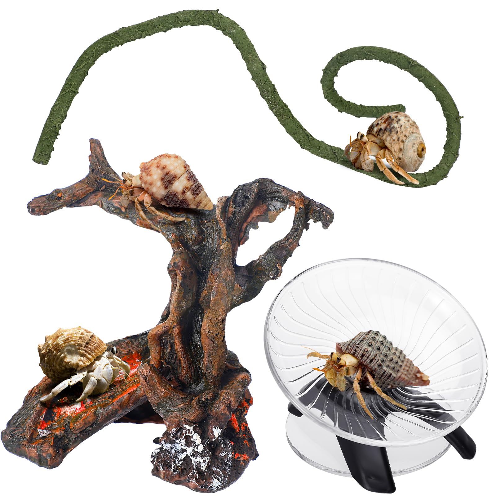 3 Hermit Crab Climbing Toys Aquarium Hideout Caves Wheel Toy Bendable Resin Tree Trunk Ornament Hermit Crab Hideout Tank Accessories