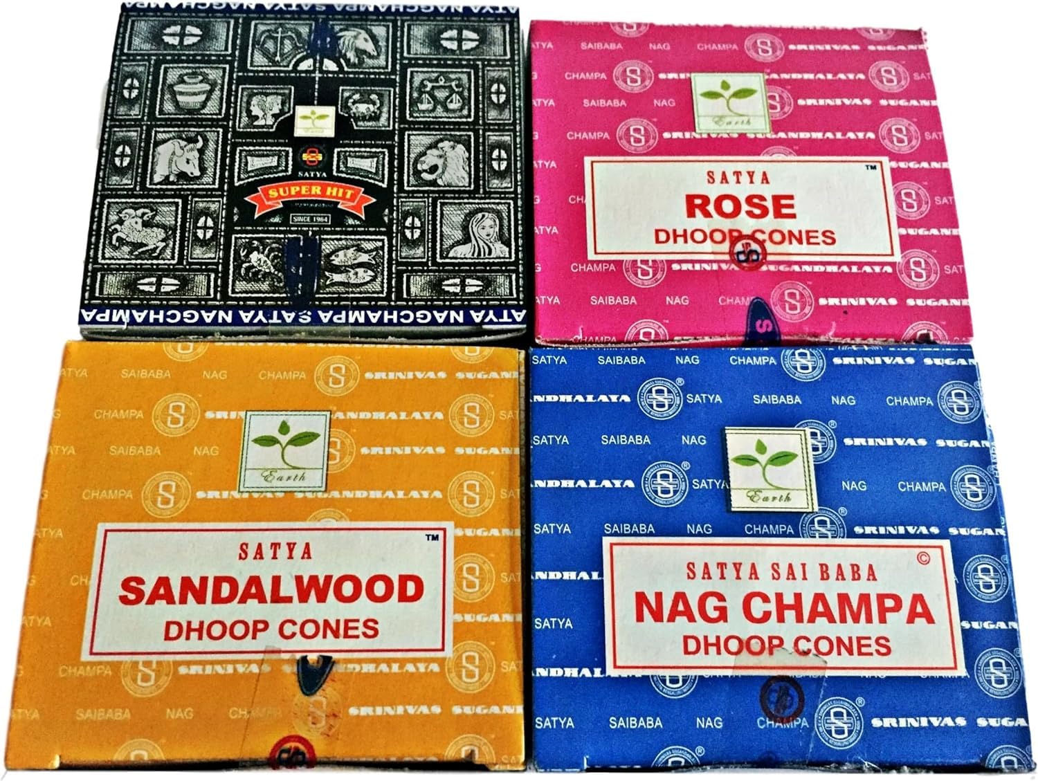 Giftlocaluk Multicolor Satya Incense Cones Variety Pack: Nag Champa, Rose, Sandalwood, And Superhit