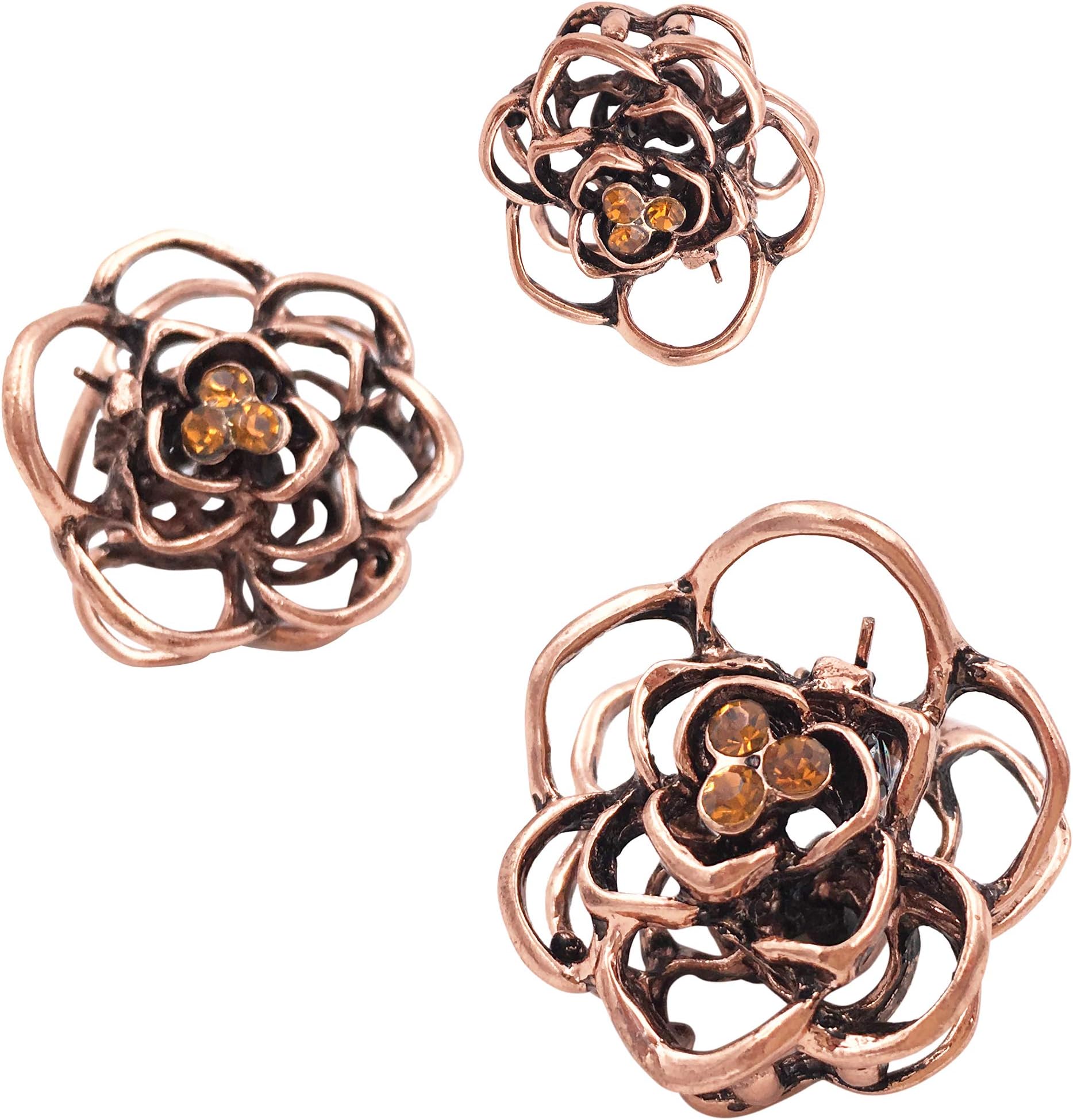 3 Vintage Rose Mini Small Metal Hair Claws Clips Clamps Girls Ladies Women