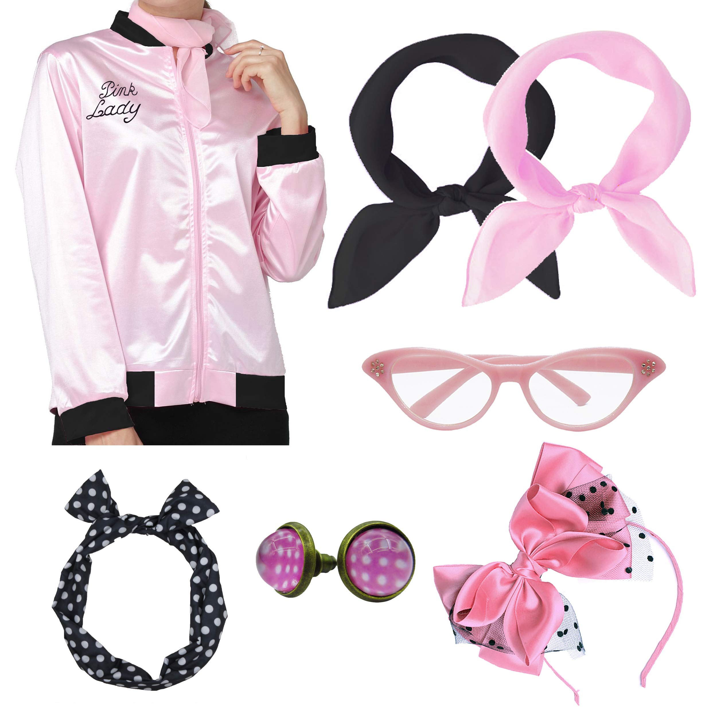 Womens Pink Party Jacket Costume with 50s Accessories Set