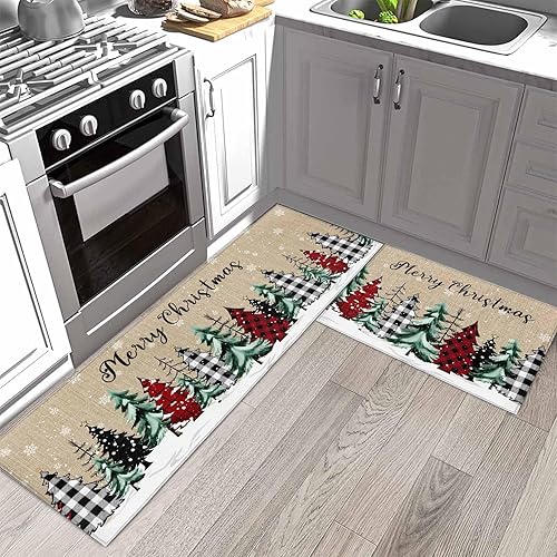 Miniatura 103 de Alfombras de cocina de Navidad absorbentes antideslizantes para piso, árbol de Navidad, muñeco de nieve y copo de nieve, alfombras y tapetes