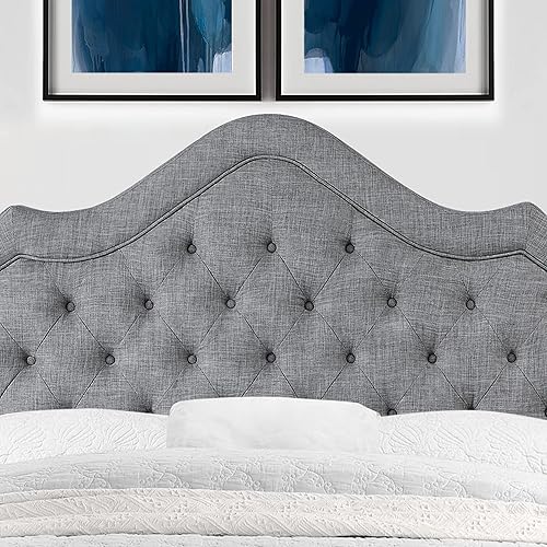 Miniatura 6 de Rosevera Noblesville - Marco de cama tapizado de lino para dormitorio marco de cama Queen fácil montaje Queen gris