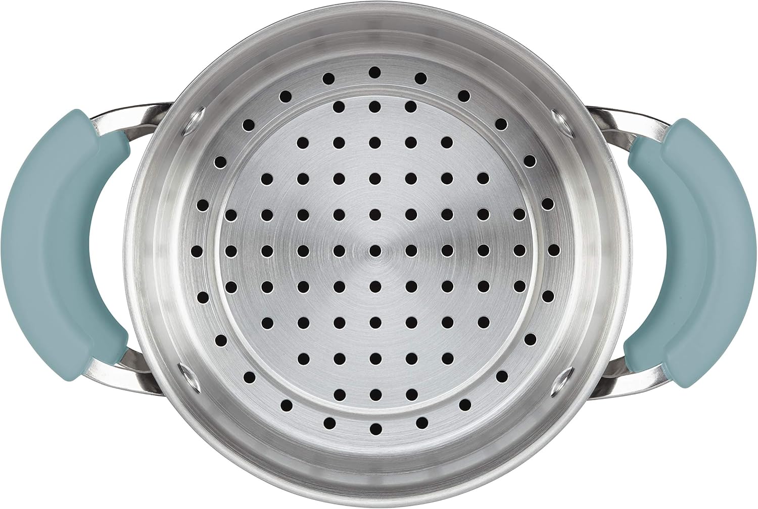 Rachael Ray Classic Brights Collection Porcelain II 3 Qt. Covered Saucepan with Steamer Insert, Sky Blue