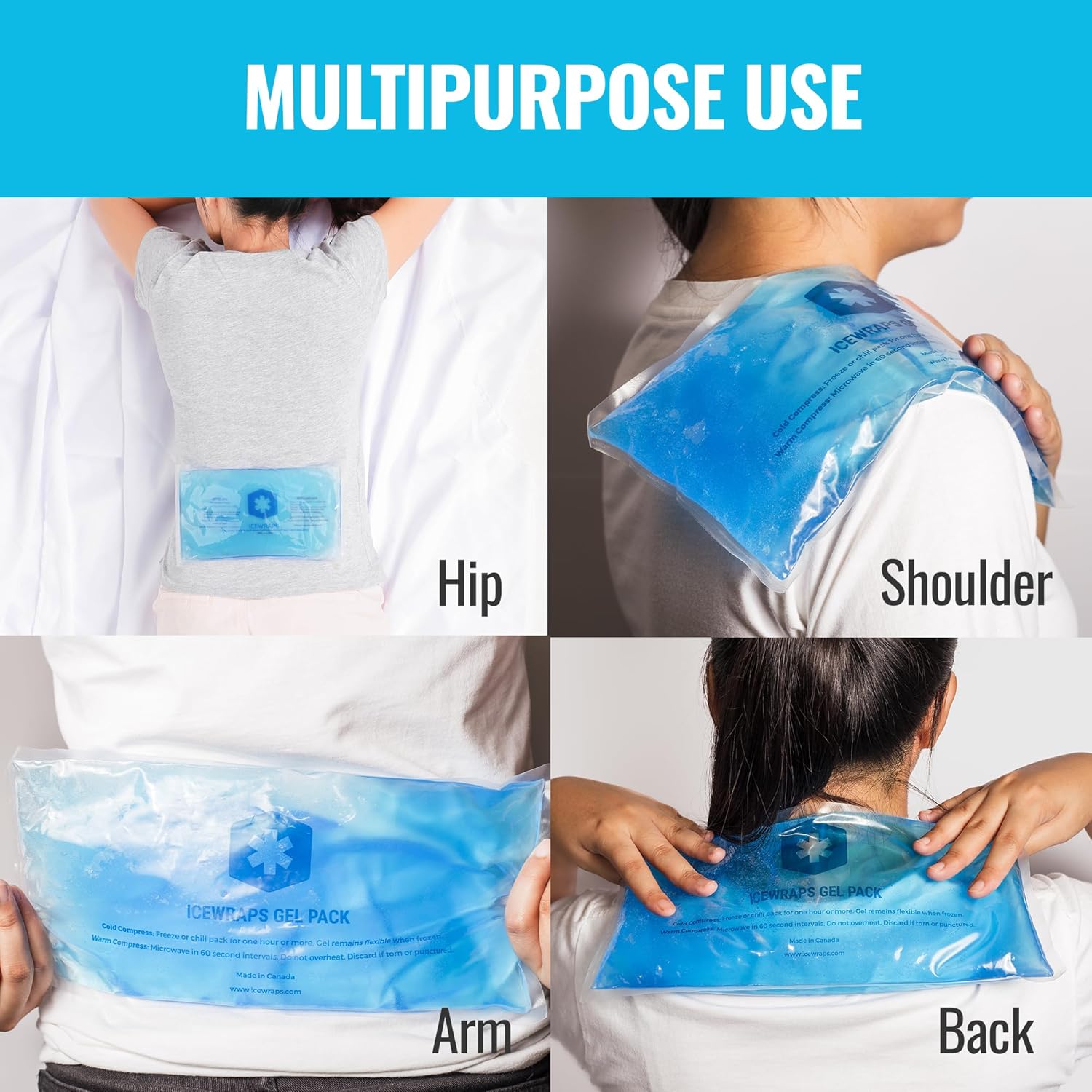ICEWRAPS 6"x12" Flexible Gel Reusable Ice Packs for Injuries, After Surgery and Pain Relief | Neck, Knee, Hip, Back and Shoulder | Hot Cold Pack Compress Swelling | 2 Pack, Blue - FSA-HSA Eligible