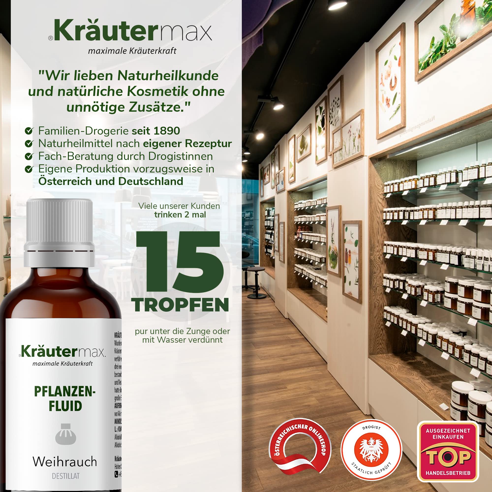 Kräutermax Weihrauch Tropfen 1 x 50 ml, Pflanzen Fluid Destillat nach Paracelsus, ideale Ergänzung zu Tee, Extrakt flüssig, Tinktur, Kapseln, Tabletten - Vegan Boswellia Serrata Flüssig
