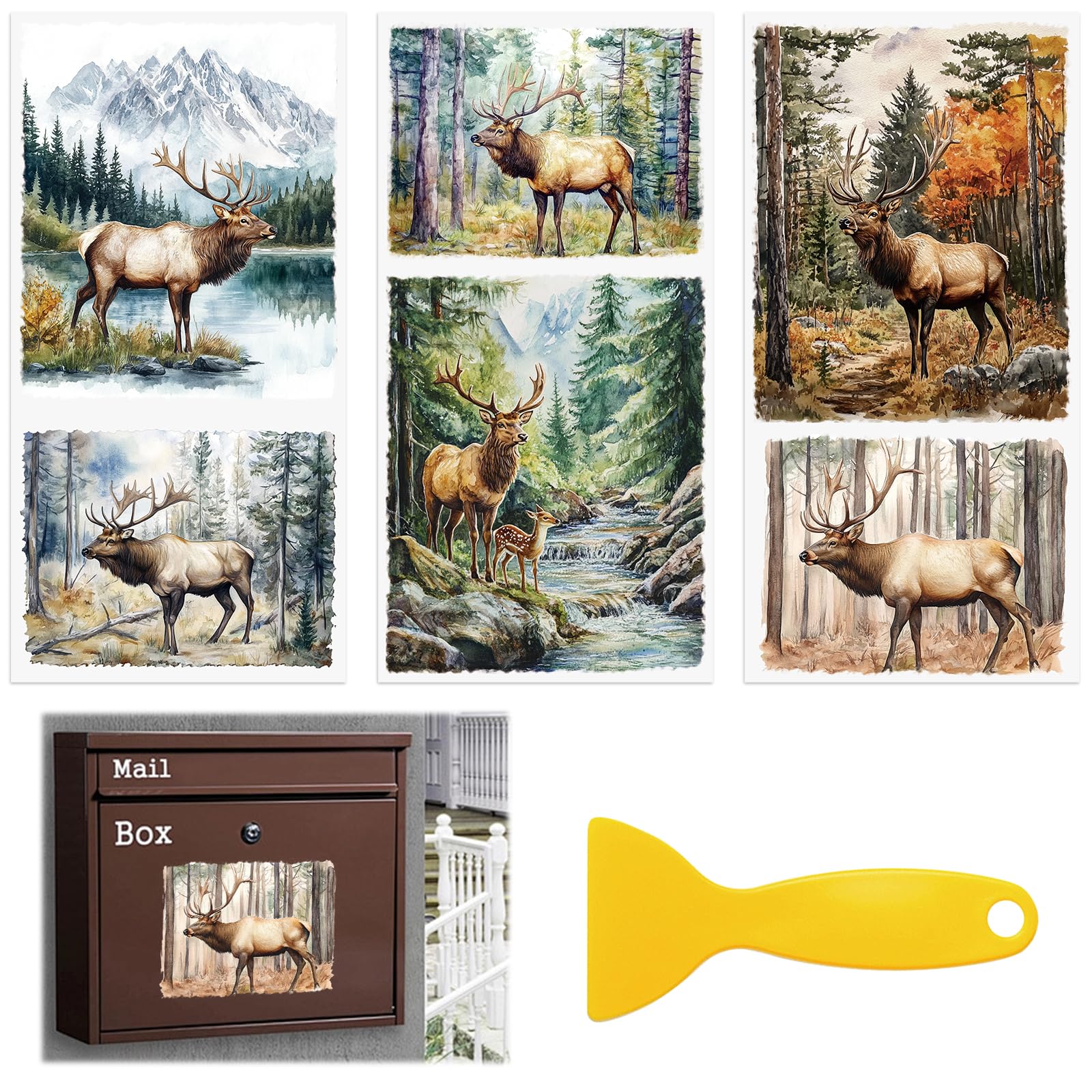 HICOHAND Rub On Transfers for Crafts, 3pcs Deer and Forests Theme Transfers UV DTF Stickers Waterproof Decals Furniture for Wood Scrapbook Door Window DIY Home Decor
