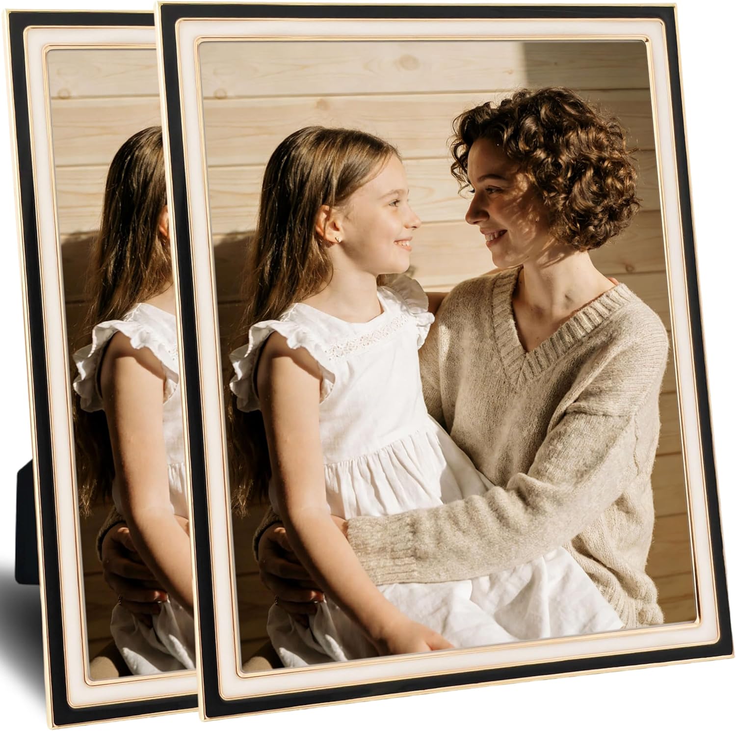 8x10 Enamel Picture Frame, HD Real Glass Metal Photo Frames, for Tabletop or Wall Mounting Display, Family Office Photo Gallery Decor Great Gift (Black+White, 2Pcs)