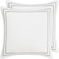 Laura Ashley Stitched Vine Leaf Grey Euro Shams Set of 2 - 100% Cotton Pillow Covers, 26x26, Envelope Closure, Oeko-Tex Certified