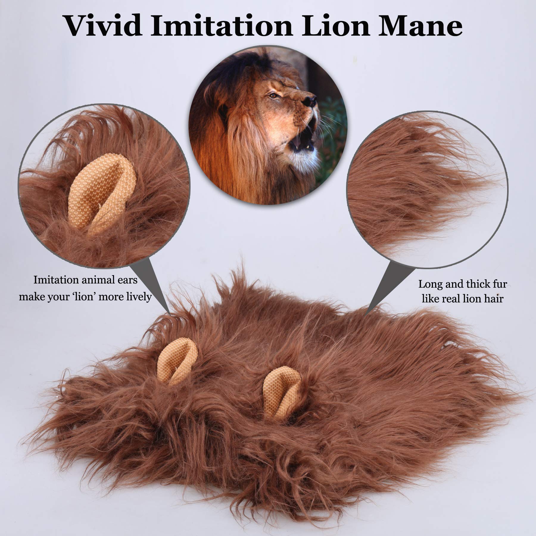 Hondenkostuum Leeuwenmanenhond, Leeuwenmanen voor honden met oren, Hondenmanen voor verkleedpartijen, Hondenkostuum voor Halloween, voor middelgrote en grote honden, Halloween-cosplay, Huisdieraccesso